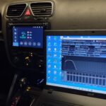 a computer screen in a car