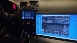 a computer screen in a car